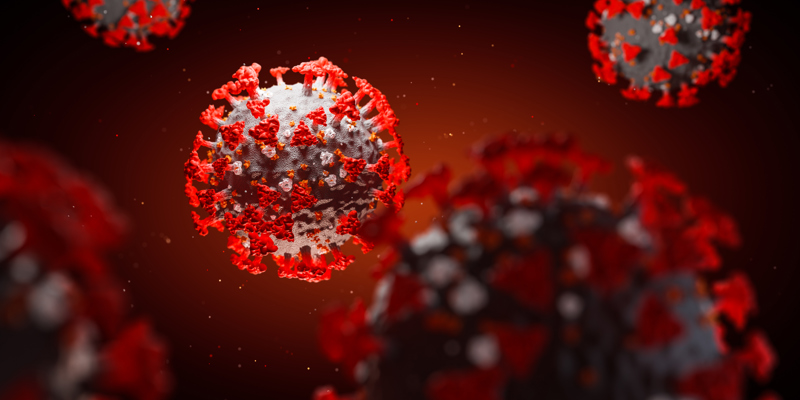 Coronavirus med rød baggrund